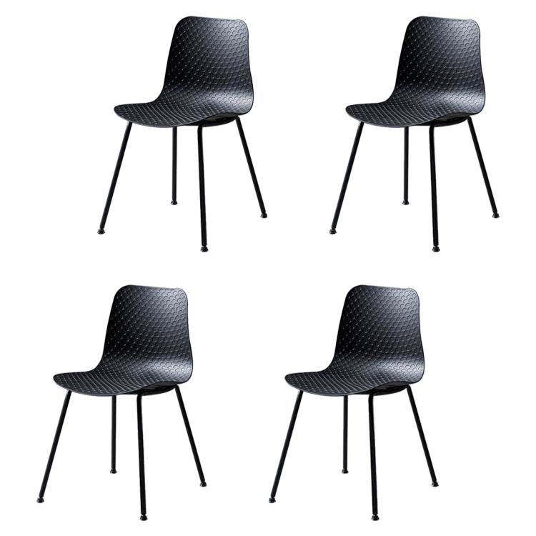 Contemporary Metal Dining Room Chairs Plastic Dining Armless Chair for Restaurant Use Black 4 Piece Set Clearhalo ' kitchen&dining_furn' 'Dining Chairs' 'Dining Tables & Seating' 'dining_chair' 'furn' 'furn_dining_chair' 'Furniture' 'furniture_dining_chair' 'Kitchen & Dining Furniture' 'kitchen' 3909484