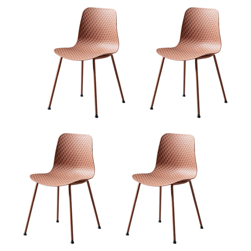 Contemporary Metal Dining Room Chairs Plastic Dining Armless Chair for Restaurant Use Brown 4 Piece Set Clearhalo ' kitchen&dining_furn' 'Dining Chairs' 'Dining Tables & Seating' 'dining_chair' 'furn' 'furn_dining_chair' 'Furniture' 'furniture_dining_chair' 'Kitchen & Dining Furniture' 'kitchen' 3909496