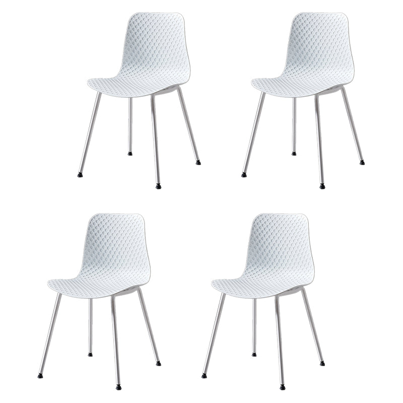 Contemporary Metal Dining Room Chairs Plastic Dining Armless Chair for Restaurant Use White 4 Piece Set Clearhalo ' kitchen&dining_furn' 'Dining Chairs' 'Dining Tables & Seating' 'dining_chair' 'furn' 'furn_dining_chair' 'Furniture' 'furniture_dining_chair' 'Kitchen & Dining Furniture' 'kitchen' 3909513