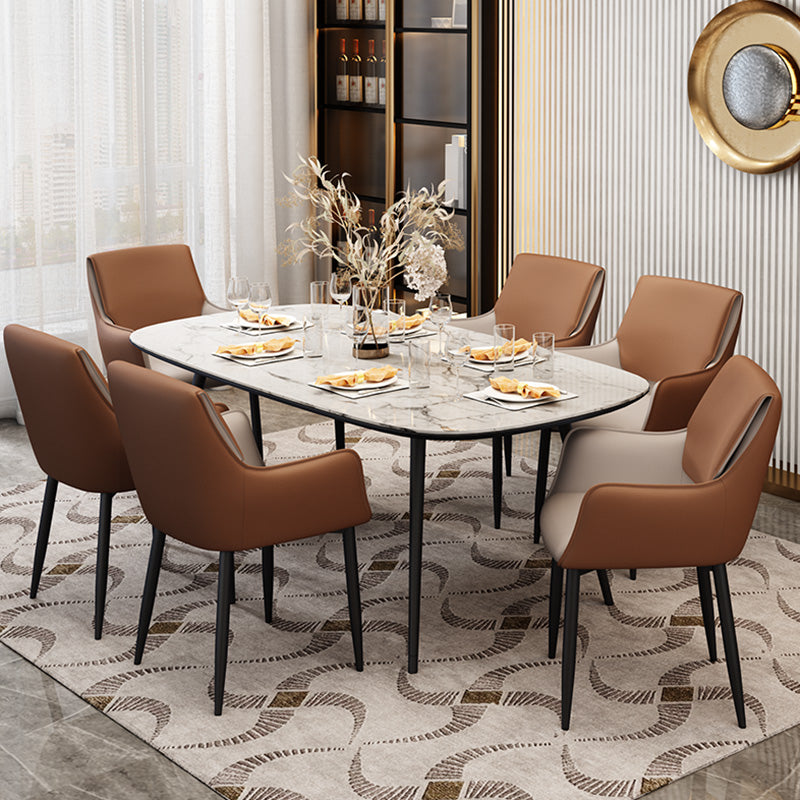 Scandinavian Home Arm Chair Solid Back Metal Upholstered Dining Room Chair Clearhalo ' kitchen&dining_furn' 'Dining Chairs' 'Dining Tables & Seating' 'dining_chair' 'furn' 'furn_dining_chair' 'Furniture' 'furniture_dining_chair' 'Kitchen & Dining Furniture' 'kitchen' 3909617