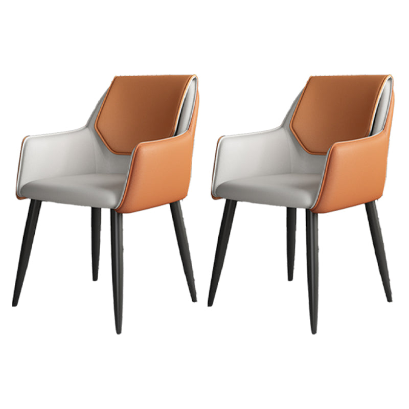 Scandinavian Home Arm Chair Solid Back Metal Upholstered Dining Room Chair Light Brown 2 Piece Set Clearhalo ' kitchen&dining_furn' 'Dining Chairs' 'Dining Tables & Seating' 'dining_chair' 'furn' 'furn_dining_chair' 'Furniture' 'furniture_dining_chair' 'Kitchen & Dining Furniture' 'kitchen' 3909620