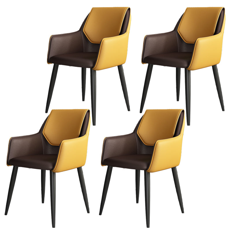 Scandinavian Home Arm Chair Solid Back Metal Upholstered Dining Room Chair Yellow 4 Piece Set Clearhalo ' kitchen&dining_furn' 'Dining Chairs' 'Dining Tables & Seating' 'dining_chair' 'furn' 'furn_dining_chair' 'Furniture' 'furniture_dining_chair' 'Kitchen & Dining Furniture' 'kitchen' 3909627