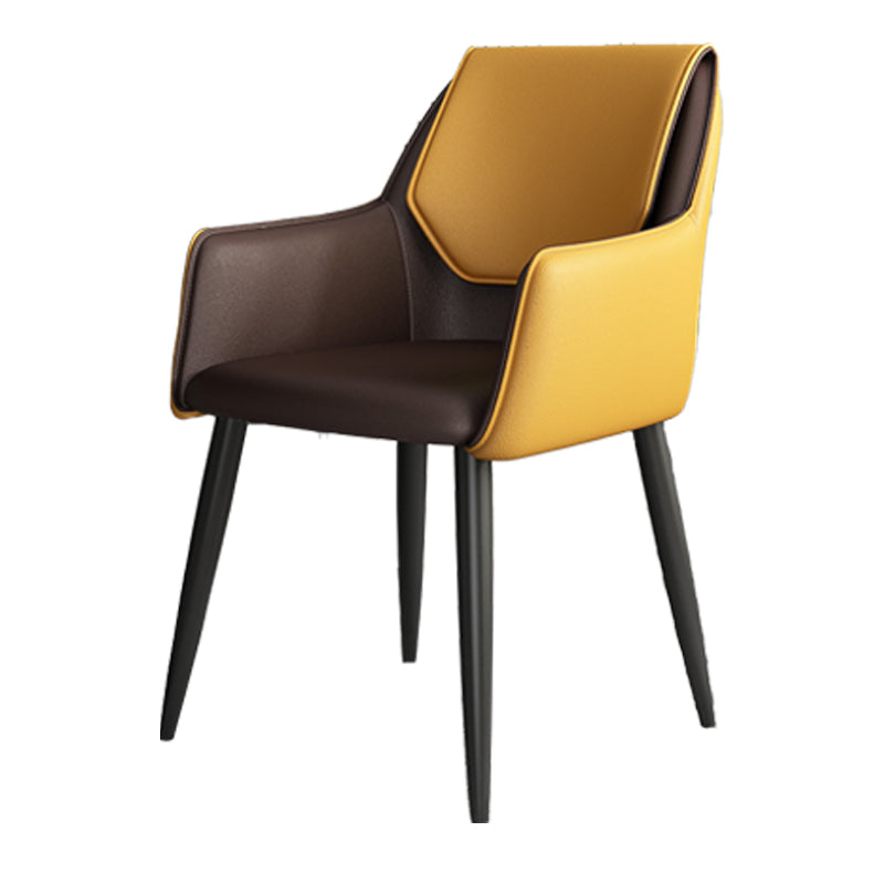 Scandinavian Home Arm Chair Solid Back Metal Upholstered Dining Room Chair Yellow 1 Piece Clearhalo ' kitchen&dining_furn' 'Dining Chairs' 'Dining Tables & Seating' 'dining_chair' 'furn' 'furn_dining_chair' 'Furniture' 'furniture_dining_chair' 'Kitchen & Dining Furniture' 'kitchen' 3909629