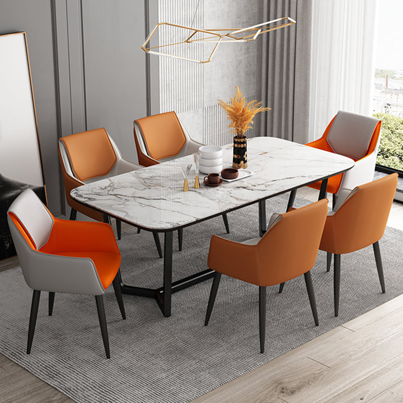 Scandinavian Home Arm Chair Solid Back Metal Upholstered Dining Room Chair Clearhalo ' kitchen&dining_furn' 'Dining Chairs' 'Dining Tables & Seating' 'dining_chair' 'furn' 'furn_dining_chair' 'Furniture' 'furniture_dining_chair' 'Kitchen & Dining Furniture' 'kitchen' 3909630
