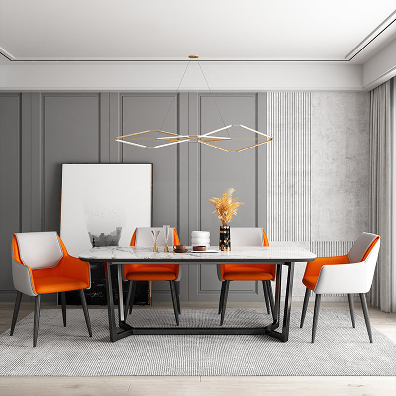 Scandinavian Home Arm Chair Solid Back Metal Upholstered Dining Room Chair Clearhalo ' kitchen&dining_furn' 'Dining Chairs' 'Dining Tables & Seating' 'dining_chair' 'furn' 'furn_dining_chair' 'Furniture' 'furniture_dining_chair' 'Kitchen & Dining Furniture' 'kitchen' 3909632