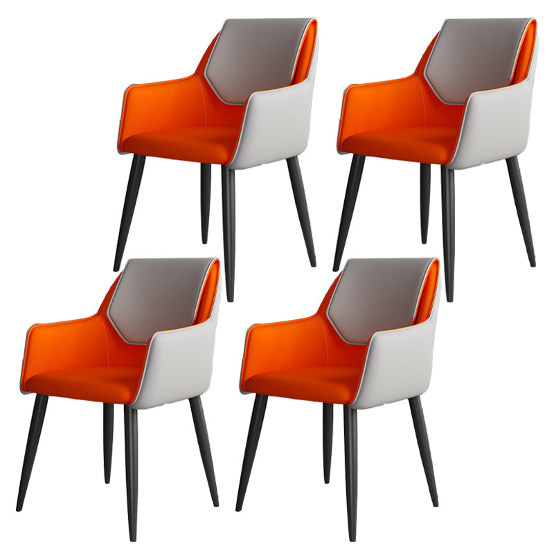 Scandinavian Home Arm Chair Solid Back Metal Upholstered Dining Room Chair Orange 4 Piece Set Clearhalo ' kitchen&dining_furn' 'Dining Chairs' 'Dining Tables & Seating' 'dining_chair' 'furn' 'furn_dining_chair' 'Furniture' 'furniture_dining_chair' 'Kitchen & Dining Furniture' 'kitchen' 3909633