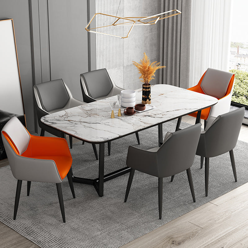 Scandinavian Home Arm Chair Solid Back Metal Upholstered Dining Room Chair Clearhalo ' kitchen&dining_furn' 'Dining Chairs' 'Dining Tables & Seating' 'dining_chair' 'furn' 'furn_dining_chair' 'Furniture' 'furniture_dining_chair' 'Kitchen & Dining Furniture' 'kitchen' 3909634