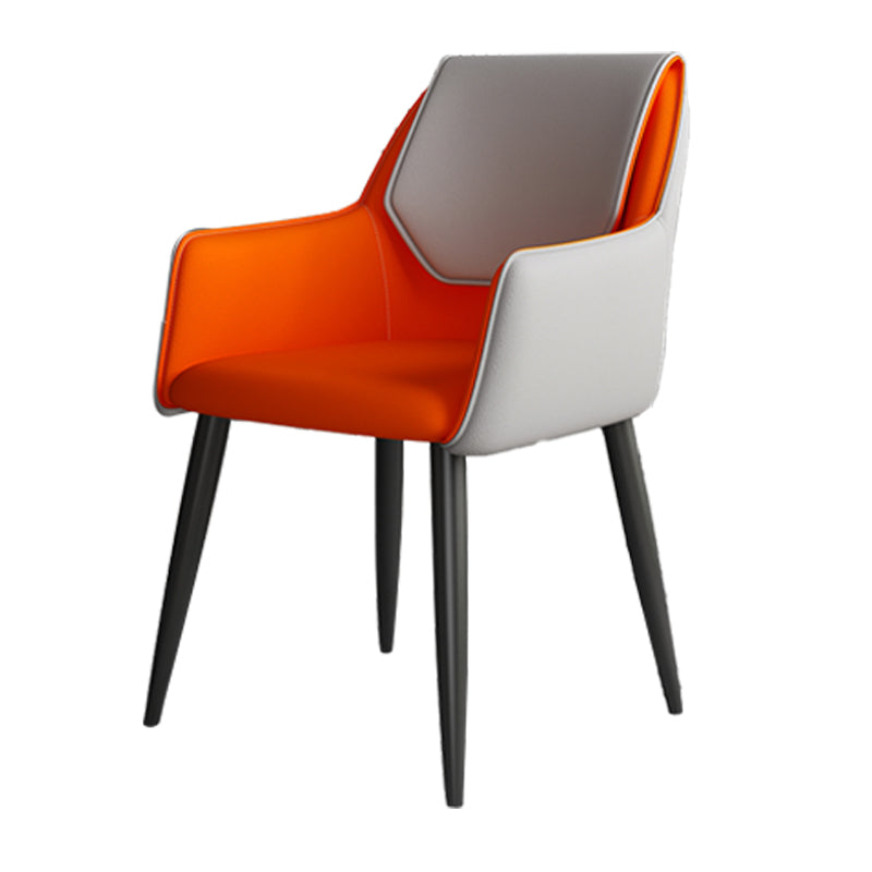 Scandinavian Home Arm Chair Solid Back Metal Upholstered Dining Room Chair Orange 1 Piece Clearhalo ' kitchen&dining_furn' 'Dining Chairs' 'Dining Tables & Seating' 'dining_chair' 'furn' 'furn_dining_chair' 'Furniture' 'furniture_dining_chair' 'Kitchen & Dining Furniture' 'kitchen' 3909636