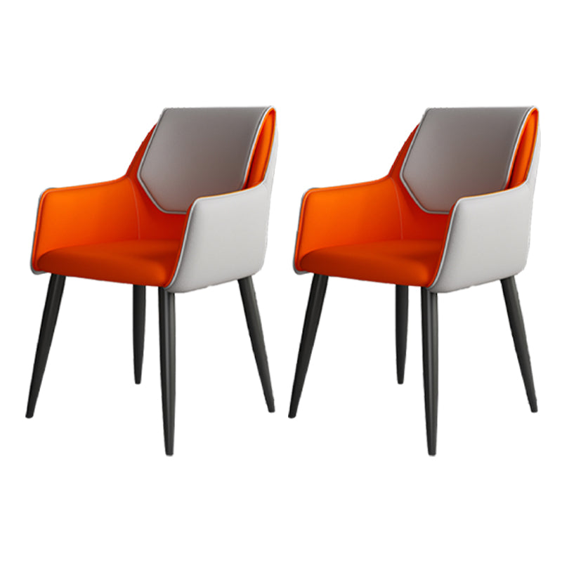 Scandinavian Home Arm Chair Solid Back Metal Upholstered Dining Room Chair Orange 2 Piece Set Clearhalo ' kitchen&dining_furn' 'Dining Chairs' 'Dining Tables & Seating' 'dining_chair' 'furn' 'furn_dining_chair' 'Furniture' 'furniture_dining_chair' 'Kitchen & Dining Furniture' 'kitchen' 3909637