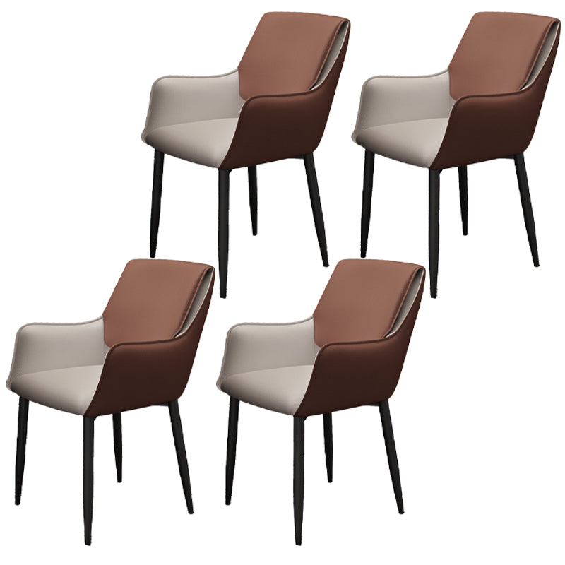 Scandinavian Home Arm Chair Solid Back Metal Upholstered Dining Room Chair Brown 4 Piece Set Clearhalo ' kitchen&dining_furn' 'Dining Chairs' 'Dining Tables & Seating' 'dining_chair' 'furn' 'furn_dining_chair' 'Furniture' 'furniture_dining_chair' 'Kitchen & Dining Furniture' 'kitchen' 3909638
