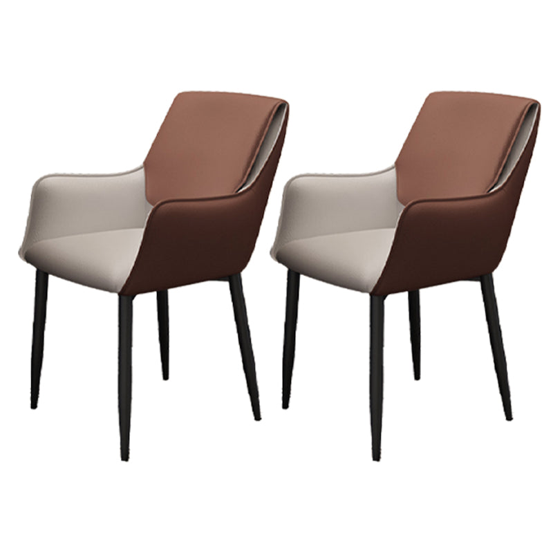 Scandinavian Home Arm Chair Solid Back Metal Upholstered Dining Room Chair Brown 2 Piece Set Clearhalo ' kitchen&dining_furn' 'Dining Chairs' 'Dining Tables & Seating' 'dining_chair' 'furn' 'furn_dining_chair' 'Furniture' 'furniture_dining_chair' 'Kitchen & Dining Furniture' 'kitchen' 3909640