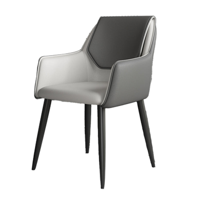 Scandinavian Home Arm Chair Solid Back Metal Upholstered Dining Room Chair Dark Gray 1 Piece Clearhalo ' kitchen&dining_furn' 'Dining Chairs' 'Dining Tables & Seating' 'dining_chair' 'furn' 'furn_dining_chair' 'Furniture' 'furniture_dining_chair' 'Kitchen & Dining Furniture' 'kitchen' 3909642