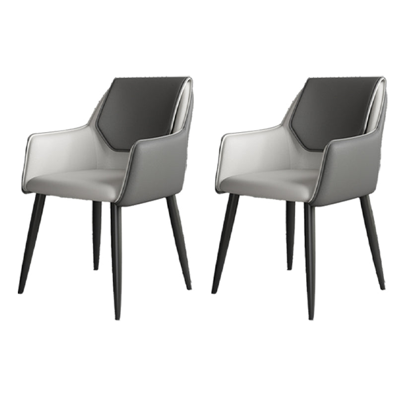 Scandinavian Home Arm Chair Solid Back Metal Upholstered Dining Room Chair Dark Gray 2 Piece Set Clearhalo ' kitchen&dining_furn' 'Dining Chairs' 'Dining Tables & Seating' 'dining_chair' 'furn' 'furn_dining_chair' 'Furniture' 'furniture_dining_chair' 'Kitchen & Dining Furniture' 'kitchen' 3909643