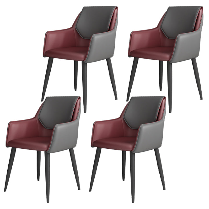 Scandinavian Home Arm Chair Solid Back Metal Upholstered Dining Room Chair Burgundy 4 Piece Set Clearhalo ' kitchen&dining_furn' 'Dining Chairs' 'Dining Tables & Seating' 'dining_chair' 'furn' 'furn_dining_chair' 'Furniture' 'furniture_dining_chair' 'Kitchen & Dining Furniture' 'kitchen' 3909644