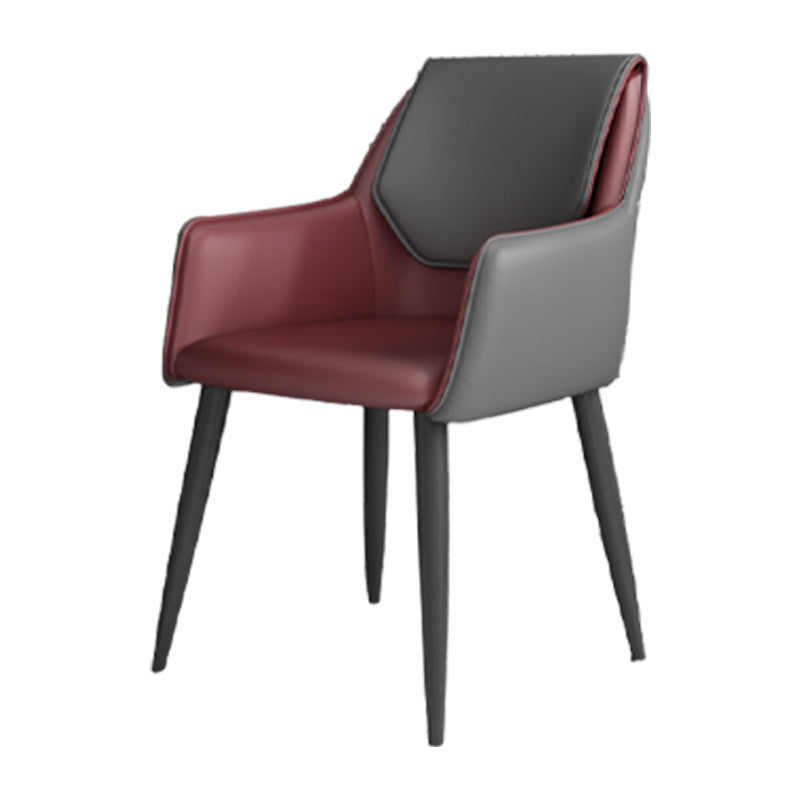 Scandinavian Home Arm Chair Solid Back Metal Upholstered Dining Room Chair Burgundy 1 Piece Clearhalo ' kitchen&dining_furn' 'Dining Chairs' 'Dining Tables & Seating' 'dining_chair' 'furn' 'furn_dining_chair' 'Furniture' 'furniture_dining_chair' 'Kitchen & Dining Furniture' 'kitchen' 3909645