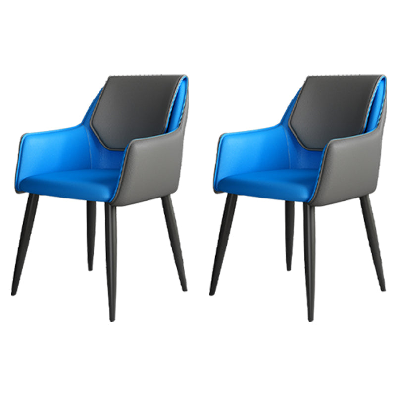 Scandinavian Home Arm Chair Solid Back Metal Upholstered Dining Room Chair Blue 2 Piece Set Clearhalo ' kitchen&dining_furn' 'Dining Chairs' 'Dining Tables & Seating' 'dining_chair' 'furn' 'furn_dining_chair' 'Furniture' 'furniture_dining_chair' 'Kitchen & Dining Furniture' 'kitchen' 3909649