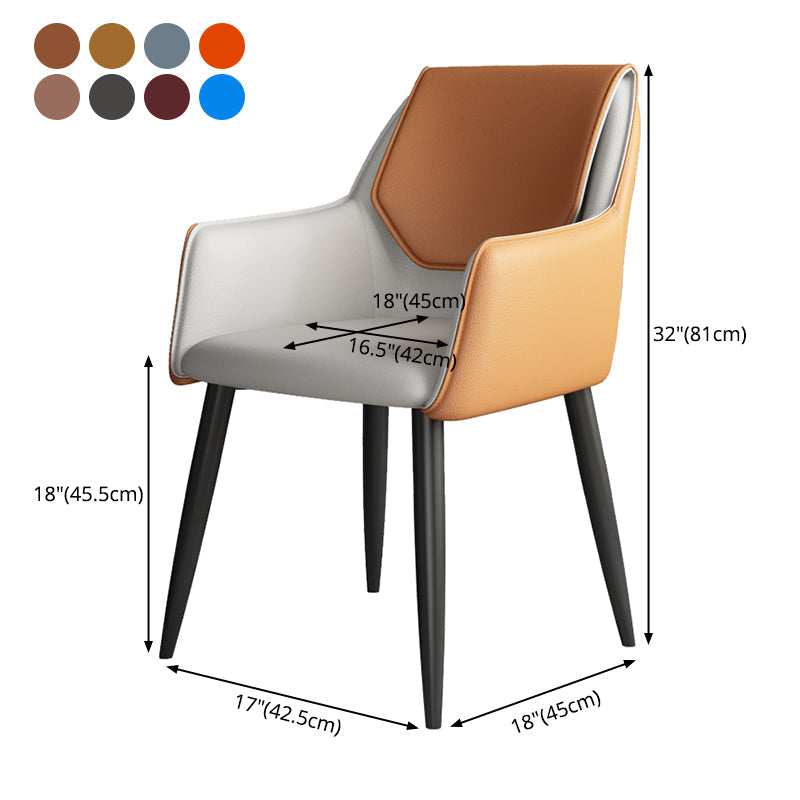 Scandinavian Home Arm Chair Solid Back Metal Upholstered Dining Room Chair Clearhalo ' kitchen&dining_furn' 'Dining Chairs' 'Dining Tables & Seating' 'dining_chair' 'furn' 'furn_dining_chair' 'Furniture' 'furniture_dining_chair' 'Kitchen & Dining Furniture' 'kitchen' 3909650