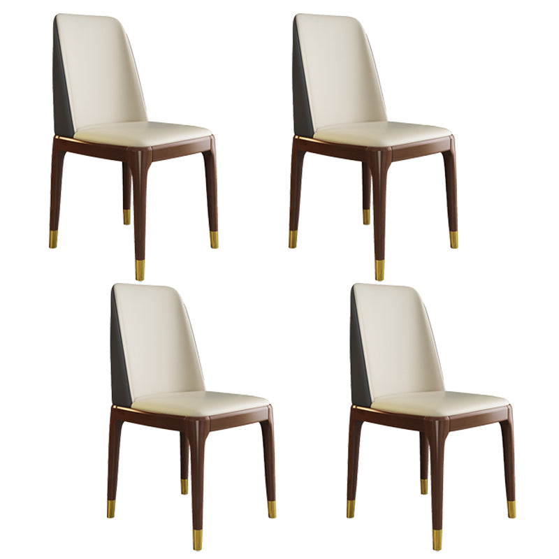 Scandinavian Style Wood Dining Chair Armless Solid Back Dining Chair Off-White 4 Piece Set Brown Gold Clearhalo ' kitchen&dining_furn' 'Dining Chairs' 'Dining Tables & Seating' 'dining_chair' 'furn' 'furn_dining_chair' 'Furniture' 'furniture_dining_chair' 'Kitchen & Dining Furniture' 'kitchen' 3909702