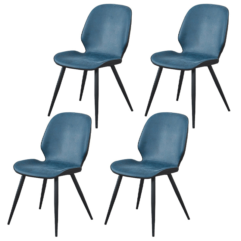 Contemporary Leather Dining Chairs Wingback Armless Chair with Metal Legs for Restaurant Blue-Black 4 Piece Set Clearhalo ' kitchen&dining_furn' 'Dining Chairs' 'Dining Tables & Seating' 'dining_chair' 'furn' 'furn_dining_chair' 'Furniture' 'furniture_dining_chair' 'Kitchen & Dining Furniture' 'kitchen' 3909760