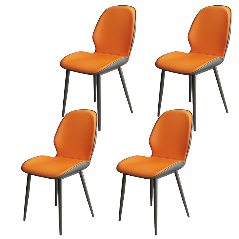 Contemporary Metal Dining Room Chairs PU Leather Dining Armless Chairs for Indoor Use Orange 4 Piece Set Clearhalo ' kitchen&dining_furn' 'Dining Chairs' 'Dining Tables & Seating' 'dining_chair' 'furn' 'furn_dining_chair' 'Furniture' 'furniture_dining_chair' 'Kitchen & Dining Furniture' 'kitchen' 3909815