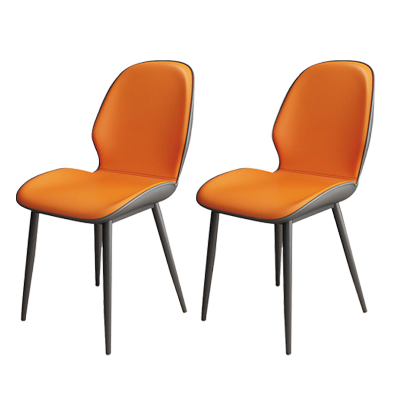 Contemporary Metal Dining Room Chairs PU Leather Dining Armless Chairs for Indoor Use Orange 2 Piece Set Clearhalo ' kitchen&dining_furn' 'Dining Chairs' 'Dining Tables & Seating' 'dining_chair' 'furn' 'furn_dining_chair' 'Furniture' 'furniture_dining_chair' 'Kitchen & Dining Furniture' 'kitchen' 3909819
