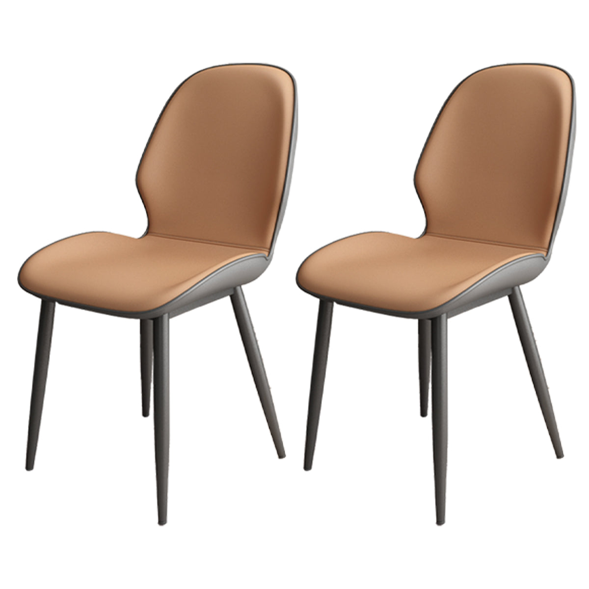 Contemporary Metal Dining Room Chairs PU Leather Dining Armless Chairs for Indoor Use Light Brown 2 Piece Set Clearhalo ' kitchen&dining_furn' 'Dining Chairs' 'Dining Tables & Seating' 'dining_chair' 'furn' 'furn_dining_chair' 'Furniture' 'furniture_dining_chair' 'Kitchen & Dining Furniture' 'kitchen' 3909840