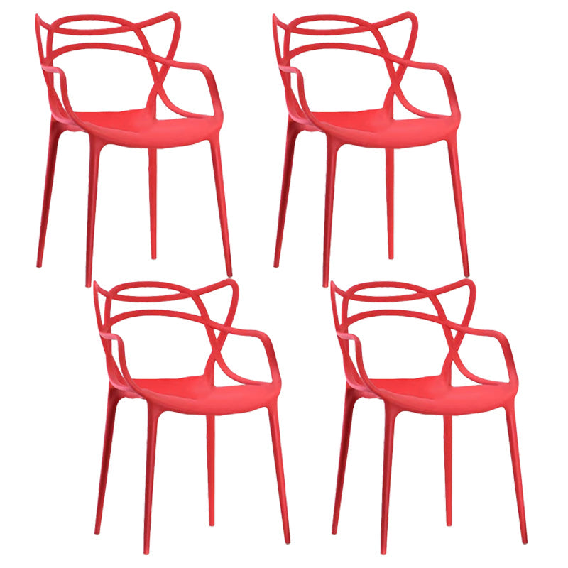Scandinavian Restaurant Plastic Arm Chair Matte Finish Cross Back Dining Chair Red 4 Piece Set Clearhalo ' kitchen&dining_furn' 'Dining Chairs' 'Dining Tables & Seating' 'dining_chair' 'furn' 'furn_dining_chair' 'Furniture' 'furniture_dining_chair' 'Kitchen & Dining Furniture' 'kitchen' 3909873
