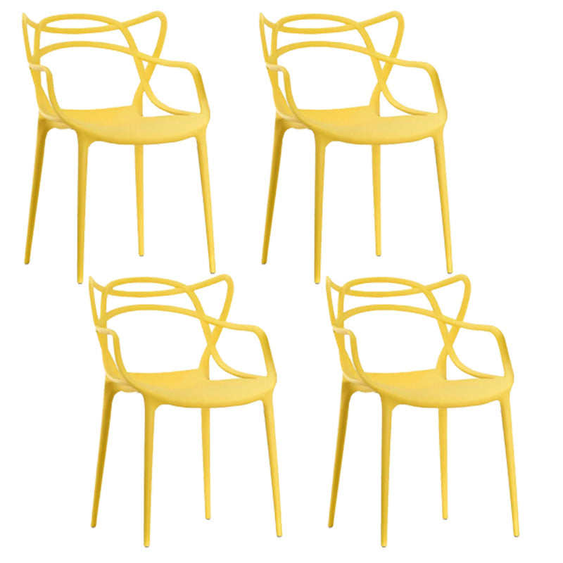 Scandinavian Restaurant Plastic Arm Chair Matte Finish Cross Back Dining Chair Yellow 4 Piece Set Clearhalo ' kitchen&dining_furn' 'Dining Chairs' 'Dining Tables & Seating' 'dining_chair' 'furn' 'furn_dining_chair' 'Furniture' 'furniture_dining_chair' 'Kitchen & Dining Furniture' 'kitchen' 3909876