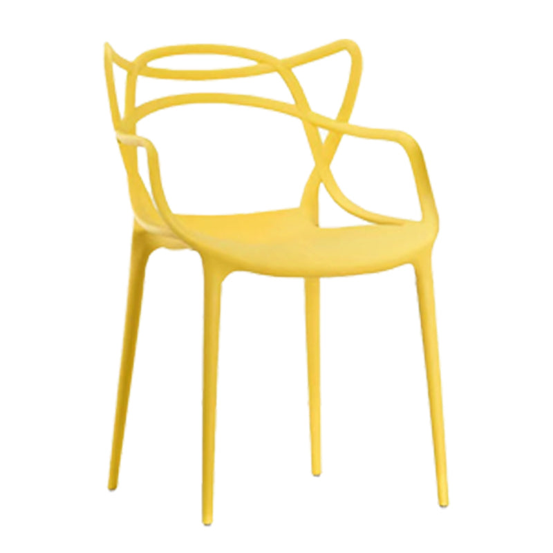 Scandinavian Restaurant Plastic Arm Chair Matte Finish Cross Back Dining Chair Yellow 1 Piece Clearhalo ' kitchen&dining_furn' 'Dining Chairs' 'Dining Tables & Seating' 'dining_chair' 'furn' 'furn_dining_chair' 'Furniture' 'furniture_dining_chair' 'Kitchen & Dining Furniture' 'kitchen' 3909877