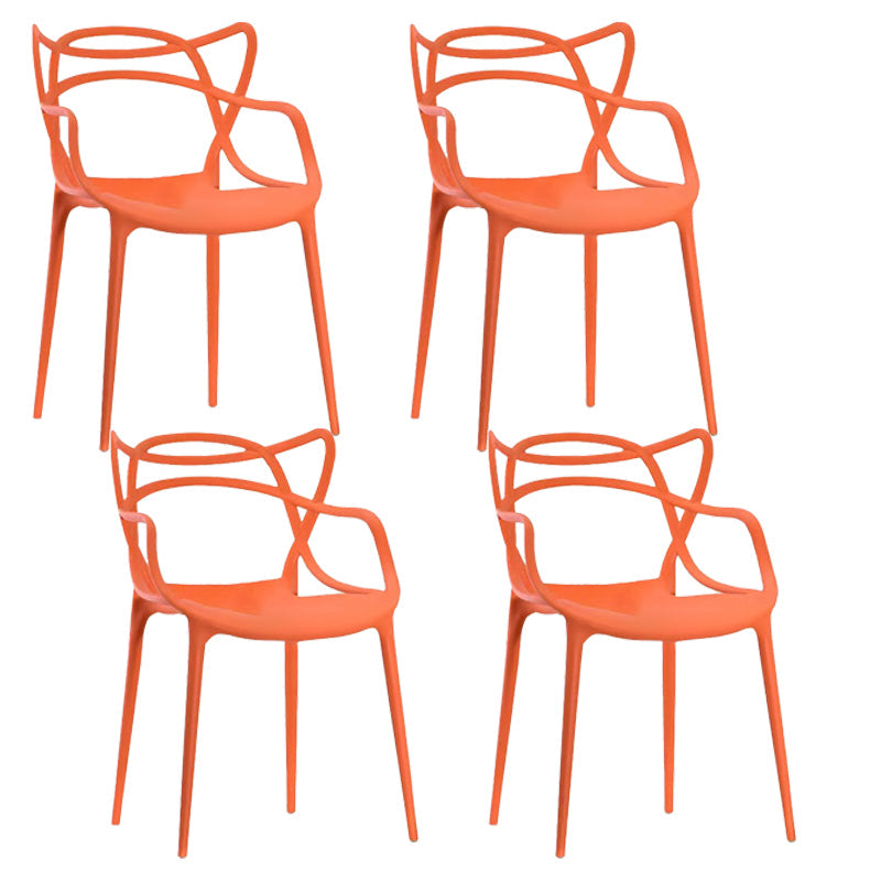 Scandinavian Restaurant Plastic Arm Chair Matte Finish Cross Back Dining Chair Orange 4 Piece Set Clearhalo ' kitchen&dining_furn' 'Dining Chairs' 'Dining Tables & Seating' 'dining_chair' 'furn' 'furn_dining_chair' 'Furniture' 'furniture_dining_chair' 'Kitchen & Dining Furniture' 'kitchen' 3909879