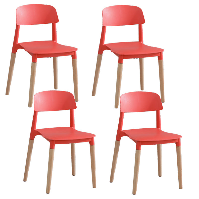 Contemporary Style Plastic Dining Chair Open Back Dining Side Chairs for Kitchen Red 4 Piece Set Clearhalo ' kitchen&dining_furn' 'Dining Chairs' 'Dining Tables & Seating' 'dining_chair' 'furn' 'furn_dining_chair' 'Furniture' 'furniture_dining_chair' 'Kitchen & Dining Furniture' 'kitchen' 3909910