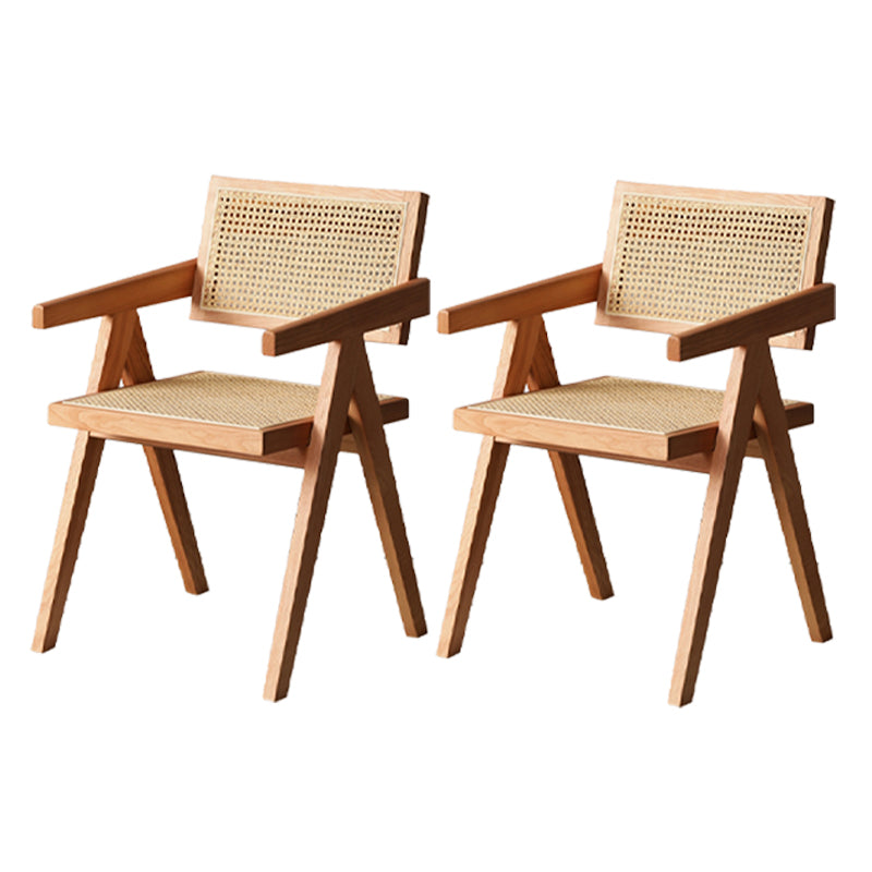 Contemporary Style Oak Wood Chairs Kitchen Dining Room Open Back Arm Chair Brown 2 Piece Set Clearhalo ' kitchen&dining_furn' 'Dining Chairs' 'Dining Tables & Seating' 'dining_chair' 'furn' 'furn_dining_chair' 'Furniture' 'furniture_dining_chair' 'Kitchen & Dining Furniture' 'kitchen' 3909939