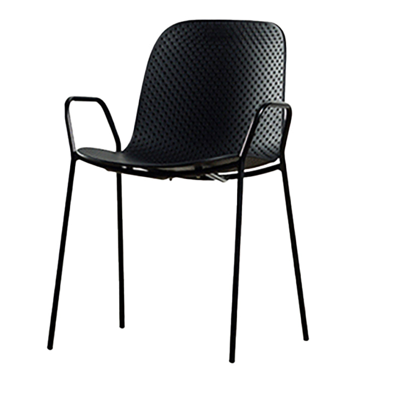 Scandinavian Style Plastic Dining Armchair Solid Back Dining Single Chair Black Black Clearhalo ' kitchen&dining_furn' 'Dining Chairs' 'Dining Tables & Seating' 'dining_chair' 'furn' 'furn_dining_chair' 'Furniture' 'furniture_dining_chair' 'Kitchen & Dining Furniture' 'kitchen' 3909969