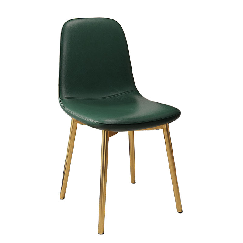 Contemporary Metal Dining Room Chair Faux Leather Dining Armless Single Chair Blackish Green Brass Gold Clearhalo ' kitchen&dining_furn' 'Dining Chairs' 'Dining Tables & Seating' 'dining_chair' 'furn' 'furn_dining_chair' 'Furniture' 'furniture_dining_chair' 'Kitchen & Dining Furniture' 'kitchen' 3910001