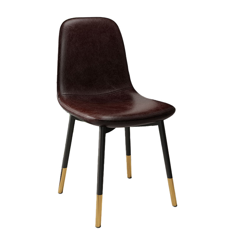 Contemporary Metal Dining Room Chair Faux Leather Dining Armless Single Chair Dark Coffee Black Gold Clearhalo ' kitchen&dining_furn' 'Dining Chairs' 'Dining Tables & Seating' 'dining_chair' 'furn' 'furn_dining_chair' 'Furniture' 'furniture_dining_chair' 'Kitchen & Dining Furniture' 'kitchen' 3910007