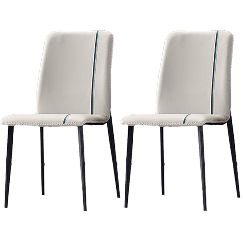 Scandinavian Style Solid Back Armless Dining Chairs Leather Upholstered Dining Chairs (Set of 2) White Clearhalo ' kitchen&dining_furn' 'Dining Chairs' 'Dining Tables & Seating' 'dining_chair' 'furn' 'furn_dining_chair' 'Furniture' 'furniture_dining_chair' 'Kitchen & Dining Furniture' 'kitchen' 3910050