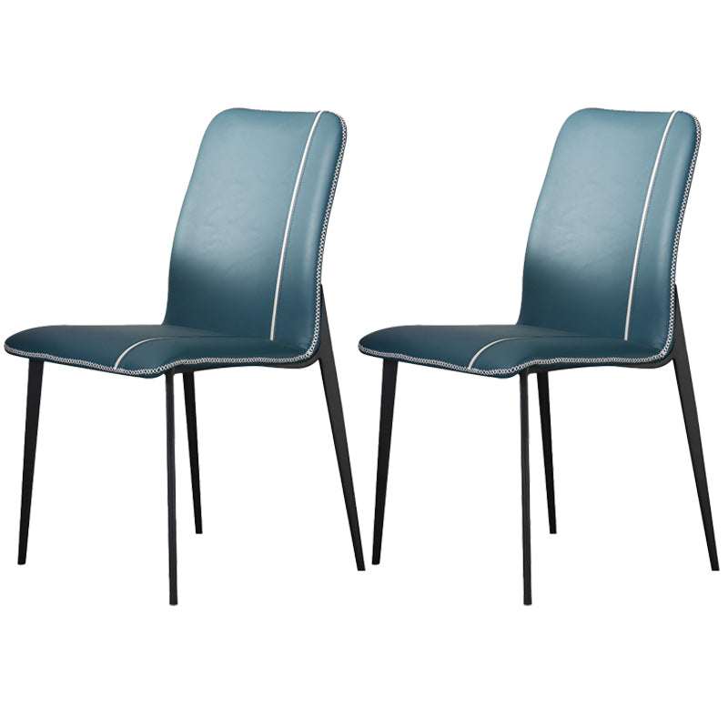 Scandinavian Style Solid Back Armless Dining Chairs Leather Upholstered Dining Chairs (Set of 2) Blue Clearhalo ' kitchen&dining_furn' 'Dining Chairs' 'Dining Tables & Seating' 'dining_chair' 'furn' 'furn_dining_chair' 'Furniture' 'furniture_dining_chair' 'Kitchen & Dining Furniture' 'kitchen' 3910051