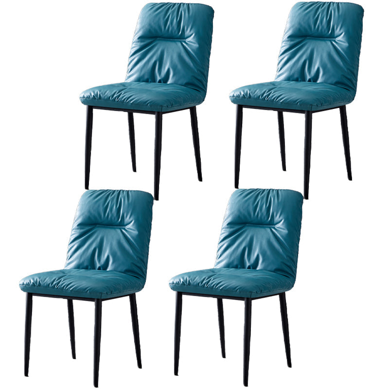 Contemporary Indoor-Outdoor Metal Dining Room Chairs Leather Dining Armless Chairs Blue 4 Piece Set Clearhalo ' kitchen&dining_furn' 'Dining Chairs' 'Dining Tables & Seating' 'dining_chair' 'furn' 'furn_dining_chair' 'Furniture' 'furniture_dining_chair' 'Kitchen & Dining Furniture' 'kitchen' 3910065