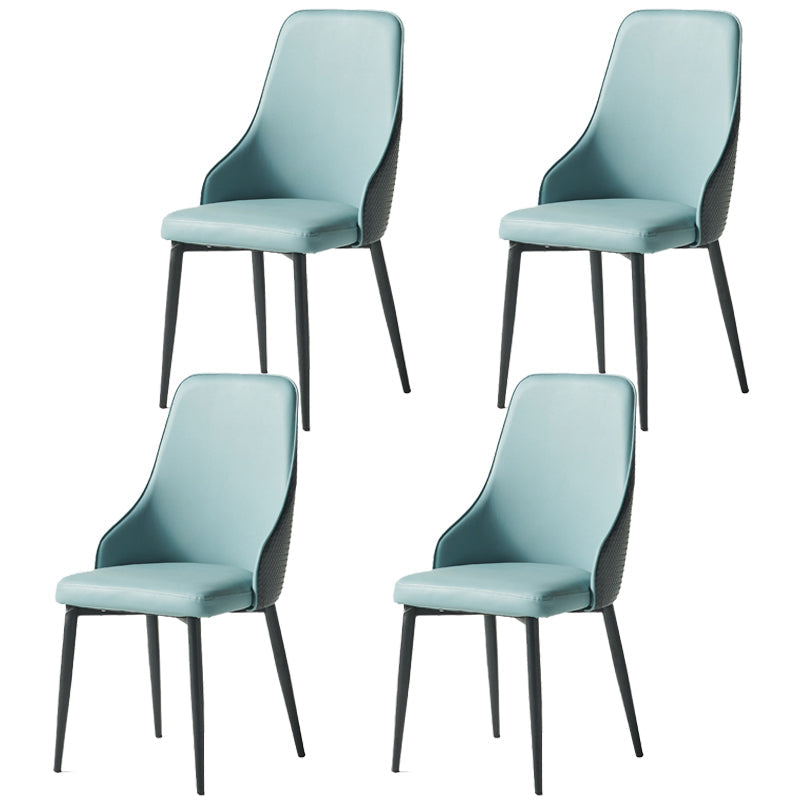 Contemporary Style Metal Chair Set Kitchen Solid Back Side Chairs (Set of 4) Gray-Blue Clearhalo ' kitchen&dining_furn' 'Dining Chairs' 'Dining Tables & Seating' 'dining_chair' 'furn' 'furn_dining_chair' 'Furniture' 'furniture_dining_chair' 'Kitchen & Dining Furniture' 'kitchen' 3910092