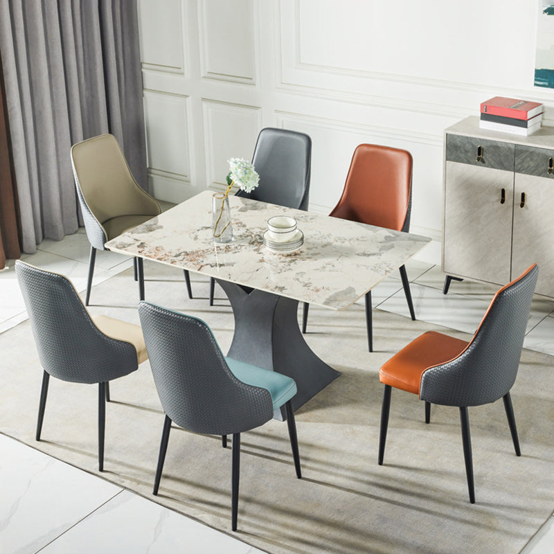 Contemporary Style Metal Chair Set Kitchen Solid Back Side Chairs (Set of 4) Clearhalo ' kitchen&dining_furn' 'Dining Chairs' 'Dining Tables & Seating' 'dining_chair' 'furn' 'furn_dining_chair' 'Furniture' 'furniture_dining_chair' 'Kitchen & Dining Furniture' 'kitchen' 3910098