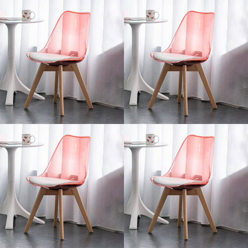 Scandinavian Style Leather Dining Chairs Solid Back Chairs with Wooden Legs Rose Red Set of 4 Clearhalo ' kitchen&dining_furn' 'Dining Chairs' 'Dining Tables & Seating' 'dining_chair' 'Furniture' 'furniture_dining_chair' 'Kitchen & Dining Furniture' 'kitchen' 3910124