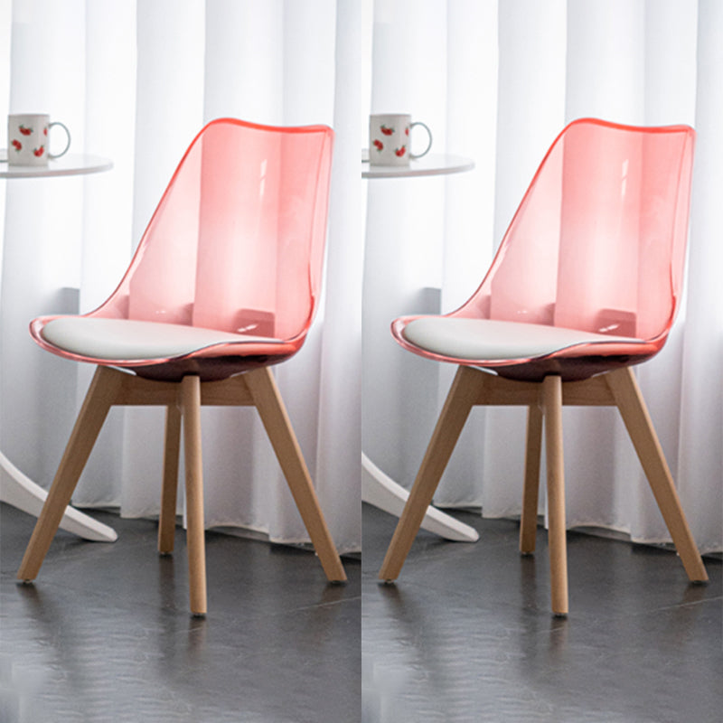 Scandinavian Style Leather Dining Chairs Solid Back Chairs with Wooden Legs Rose Red Set of 2 Clearhalo ' kitchen&dining_furn' 'Dining Chairs' 'Dining Tables & Seating' 'dining_chair' 'Furniture' 'furniture_dining_chair' 'Kitchen & Dining Furniture' 'kitchen' 3910126