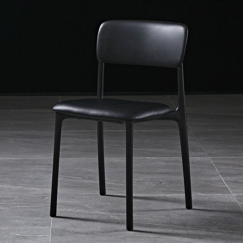 Modern Style Plastic Dining Chairs Open Back Dining Stackable Side Chairs for Kitchen Black Faux Leather 1 Piece Clearhalo ' kitchen&dining_furn' 'Dining Chairs' 'Dining Tables & Seating' 'dining_chair' 'furn' 'furn_dining_chair' 'Furniture' 'furniture_dining_chair' 'Kitchen & Dining Furniture' 'kitchen' 3910163