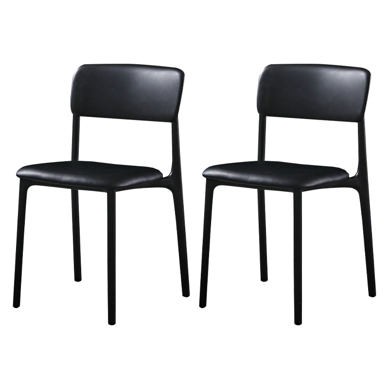 Modern Style Plastic Dining Chairs Open Back Dining Stackable Side Chairs for Kitchen Black Faux Leather 2 Piece Set Clearhalo ' kitchen&dining_furn' 'Dining Chairs' 'Dining Tables & Seating' 'dining_chair' 'furn' 'furn_dining_chair' 'Furniture' 'furniture_dining_chair' 'Kitchen & Dining Furniture' 'kitchen' 3910165