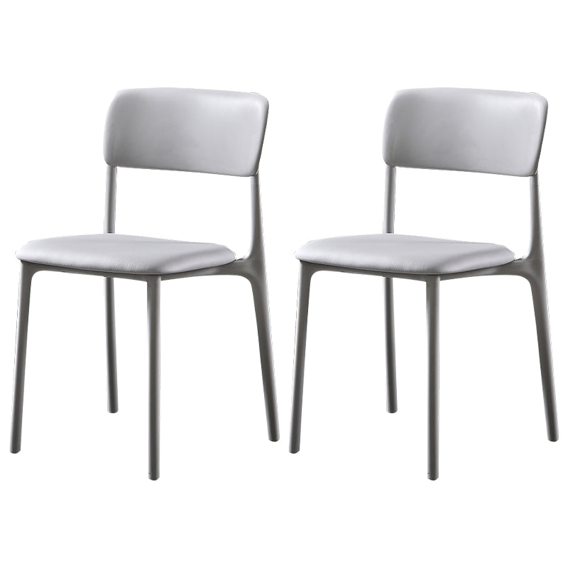 Modern Style Plastic Dining Chairs Open Back Dining Stackable Side Chairs for Kitchen Grey Faux Leather 2 Piece Set Clearhalo ' kitchen&dining_furn' 'Dining Chairs' 'Dining Tables & Seating' 'dining_chair' 'furn' 'furn_dining_chair' 'Furniture' 'furniture_dining_chair' 'Kitchen & Dining Furniture' 'kitchen' 3910171