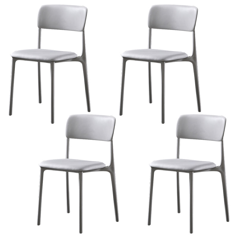 Modern Style Plastic Dining Chairs Open Back Dining Stackable Side Chairs for Kitchen Grey Faux Leather 4 Piece Set Clearhalo ' kitchen&dining_furn' 'Dining Chairs' 'Dining Tables & Seating' 'dining_chair' 'furn' 'furn_dining_chair' 'Furniture' 'furniture_dining_chair' 'Kitchen & Dining Furniture' 'kitchen' 3910173