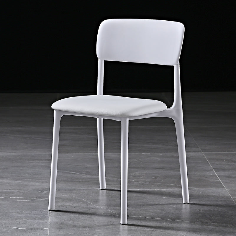 Modern Style Plastic Dining Chairs Open Back Dining Stackable Side Chairs for Kitchen White Faux Leather 1 Piece Clearhalo ' kitchen&dining_furn' 'Dining Chairs' 'Dining Tables & Seating' 'dining_chair' 'furn' 'furn_dining_chair' 'Furniture' 'furniture_dining_chair' 'Kitchen & Dining Furniture' 'kitchen' 3910174