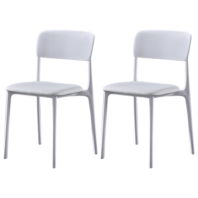 Modern Style Plastic Dining Chairs Open Back Dining Stackable Side Chairs for Kitchen White Faux Leather 2 Piece Set Clearhalo ' kitchen&dining_furn' 'Dining Chairs' 'Dining Tables & Seating' 'dining_chair' 'furn' 'furn_dining_chair' 'Furniture' 'furniture_dining_chair' 'Kitchen & Dining Furniture' 'kitchen' 3910176