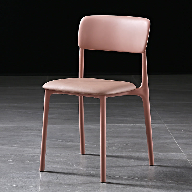 Modern Style Plastic Dining Chairs Open Back Dining Stackable Side Chairs for Kitchen Pink Faux Leather 1 Piece Clearhalo ' kitchen&dining_furn' 'Dining Chairs' 'Dining Tables & Seating' 'dining_chair' 'furn' 'furn_dining_chair' 'Furniture' 'furniture_dining_chair' 'Kitchen & Dining Furniture' 'kitchen' 3910181