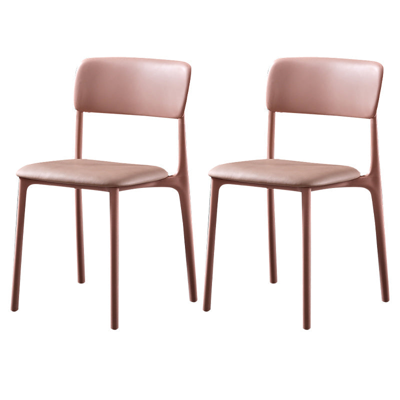 Modern Style Plastic Dining Chairs Open Back Dining Stackable Side Chairs for Kitchen Pink Faux Leather 2 Piece Set Clearhalo ' kitchen&dining_furn' 'Dining Chairs' 'Dining Tables & Seating' 'dining_chair' 'furn' 'furn_dining_chair' 'Furniture' 'furniture_dining_chair' 'Kitchen & Dining Furniture' 'kitchen' 3910183